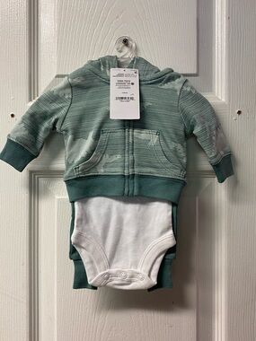 child of mine Preemie Mint Stripe Hoodie and White Bodysuit Set